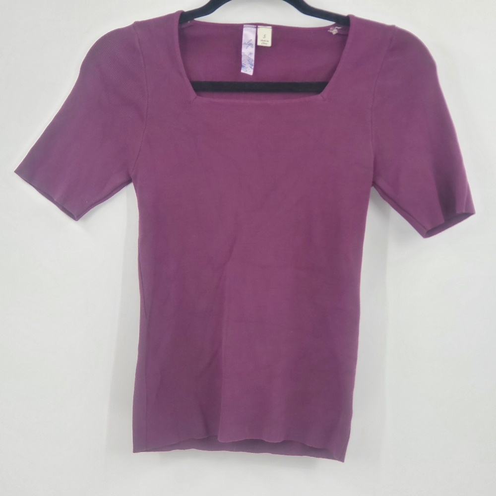 ♧♧ Alya Purple Ribbed Short-sleeved Square Neck Top Size Small